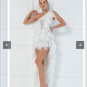 Kikiriki one shoulder ruffle mini tulle dress